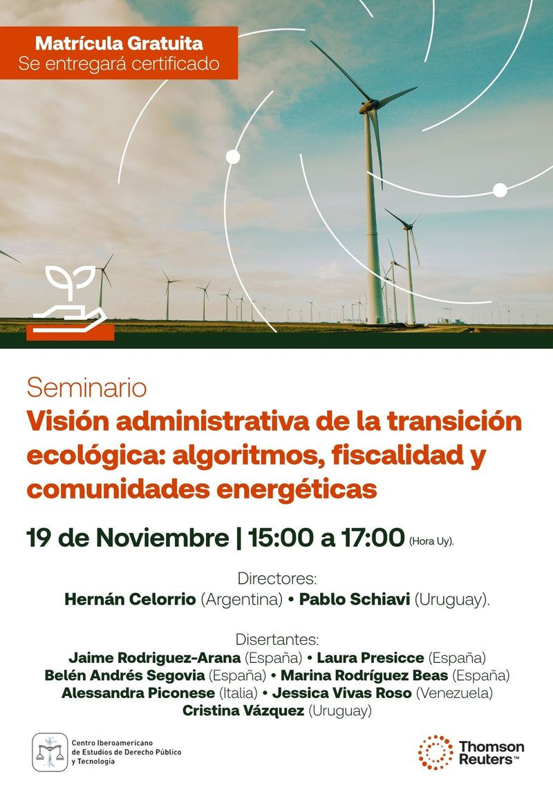 Seminario sin costo. Visión administrativa de la transición ecológica: algoritmos, fiscalidad y comunidades energéticas