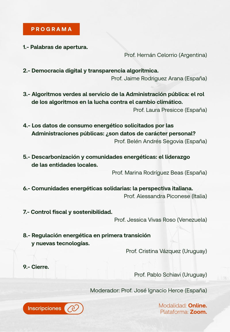 Seminario sin costo. Visión administrativa de la transición ecológica: algoritmos, fiscalidad y comunidades energéticas